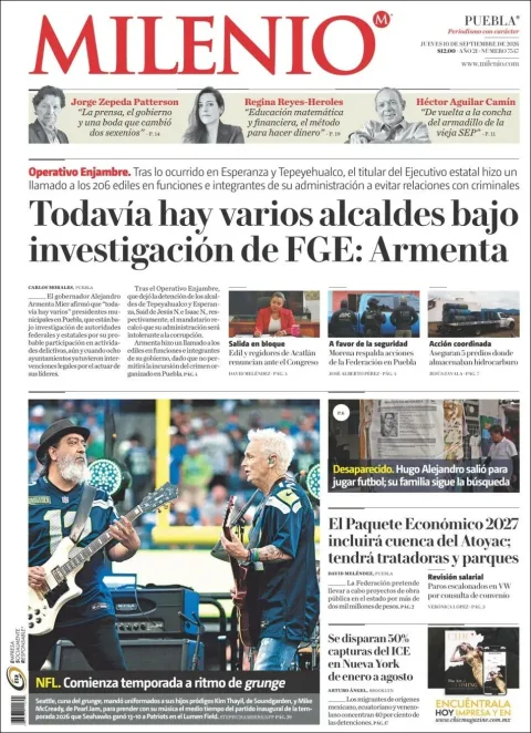 Portada de Milenio Puebla
