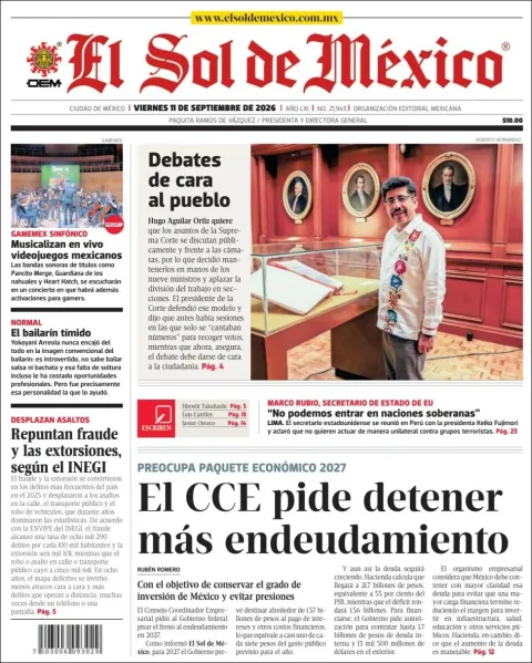Portada de El Sol de Mexico