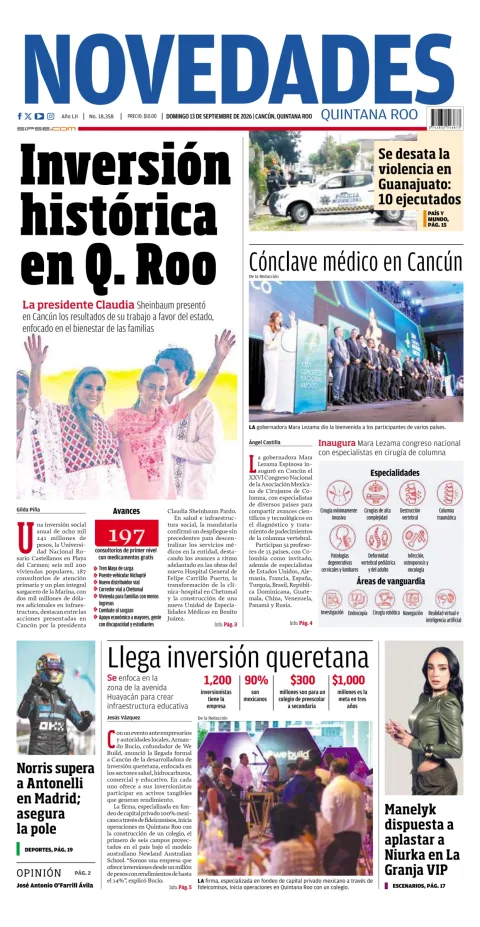 Portada de Novedades Quintana Roo