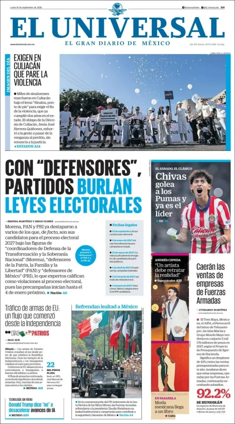 Portada de El Universal