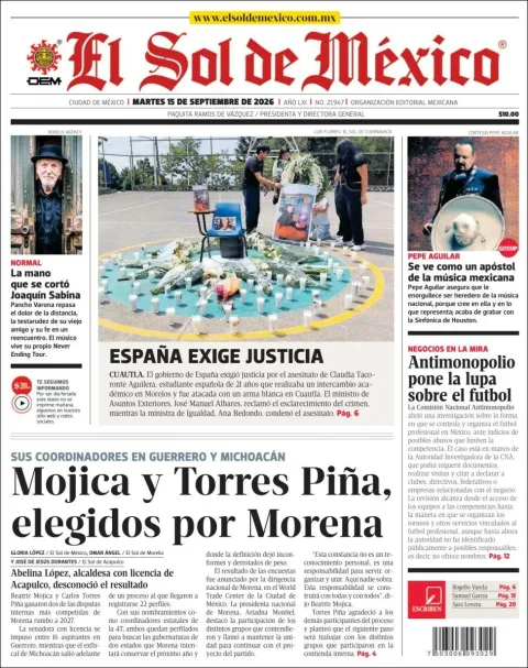 Portada de El Sol de Mexico
