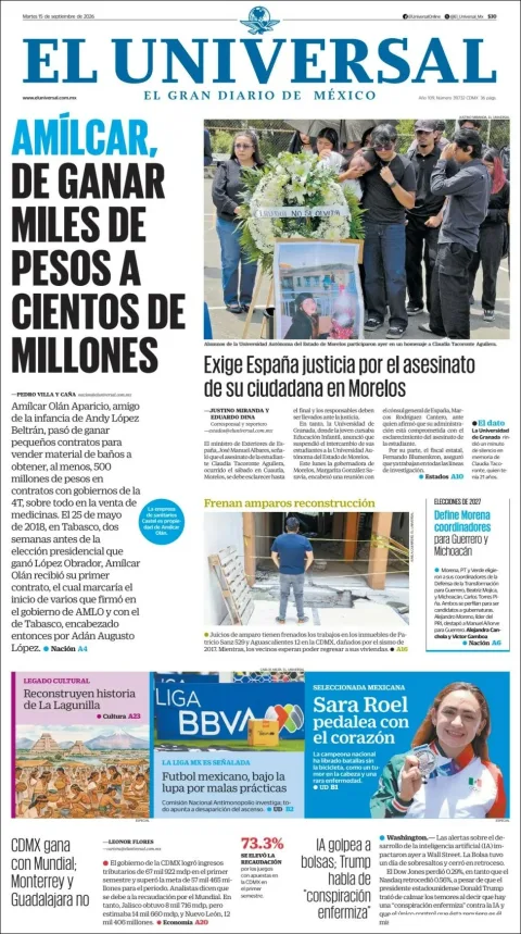 Portada de El Universal