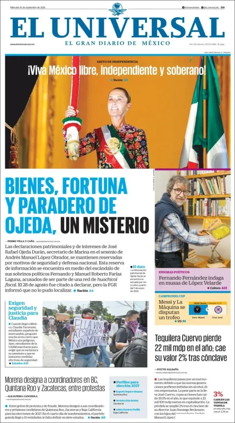 Portada de El Universal
