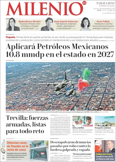 Portada de Milenio Tamaulipas