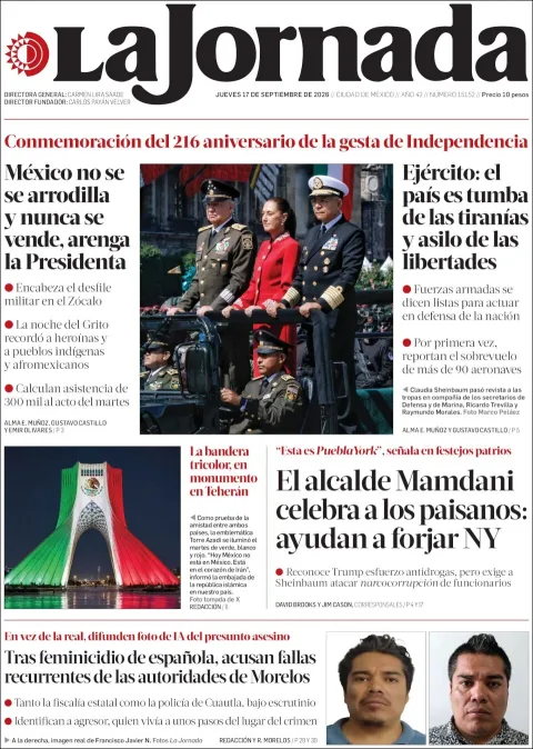 Portada de La Jornada