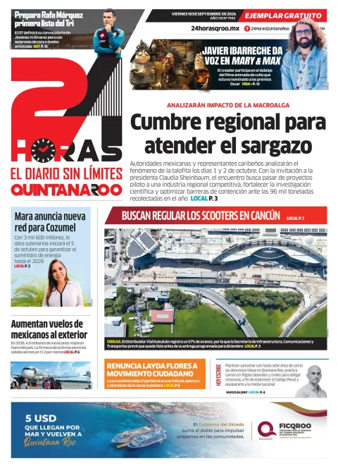Portada de 24 Horas Quintana Roo