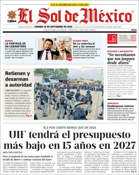 Portada de El Sol de Mexico