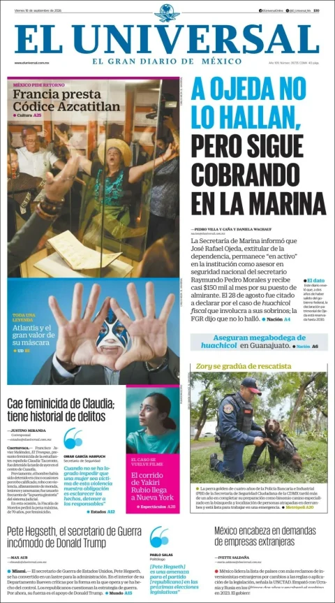 Portada de El Universal