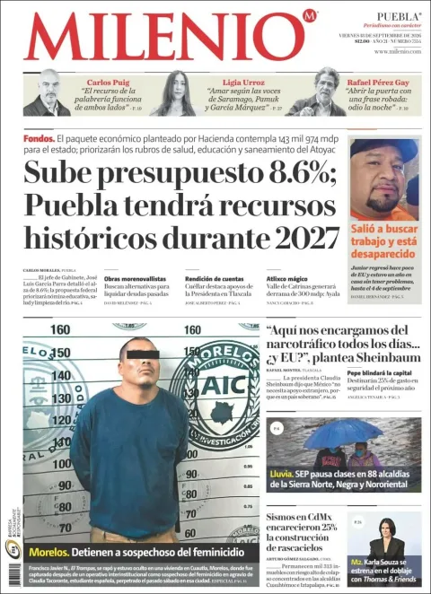 Portada de Milenio Puebla