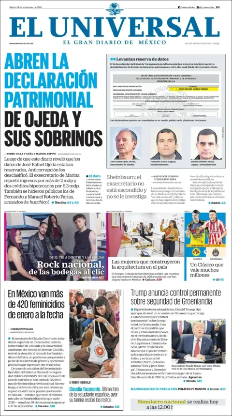 Portada de El Universal