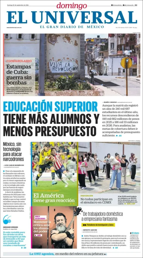 Portada de El Universal