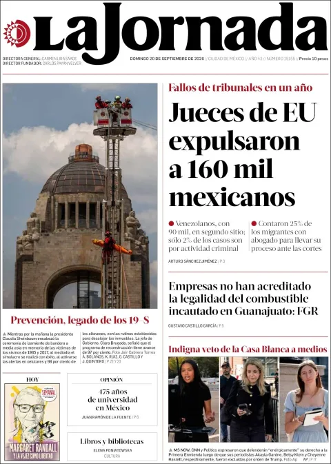 Portada de La Jornada