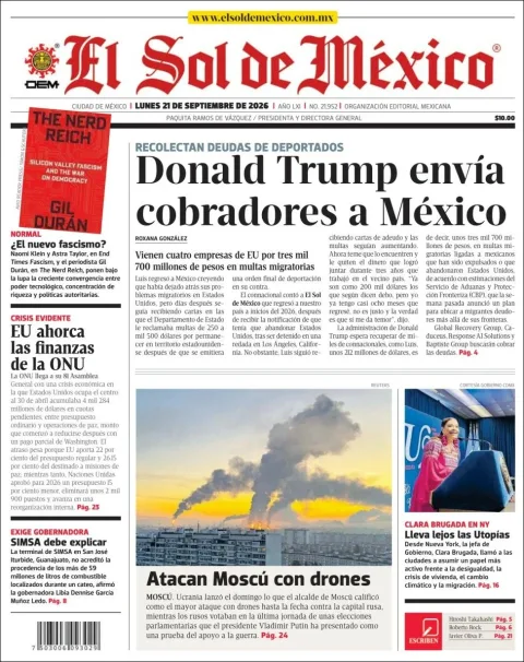 Portada de El Sol de Mexico