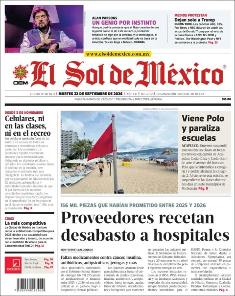 Portada de El Sol de Mexico