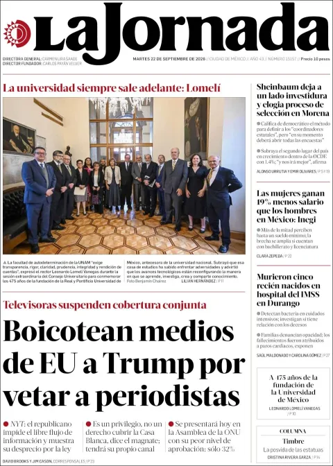 Portada de La Jornada
