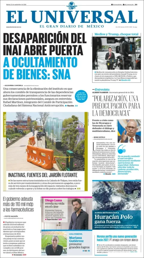 Portada de El Universal