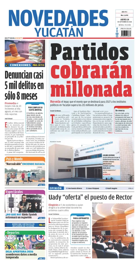 Portada de Novedades Yucatan