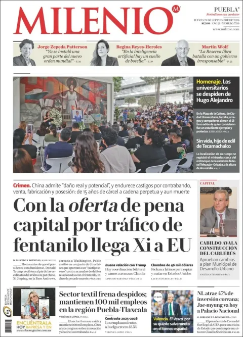 Portada de Milenio Puebla
