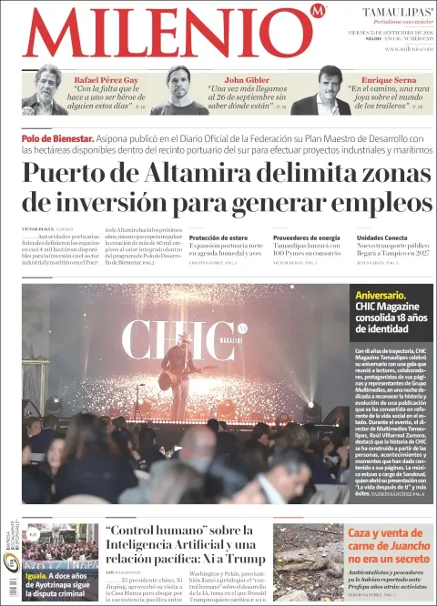 Portada de Milenio Tamaulipas