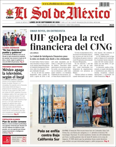 Portada de El Sol de Mexico