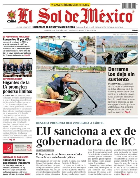 Portada de El Sol de Mexico