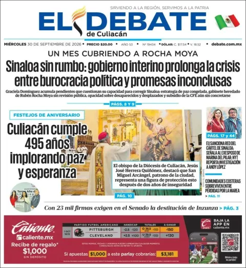 Portada de El Debate de Culiacan