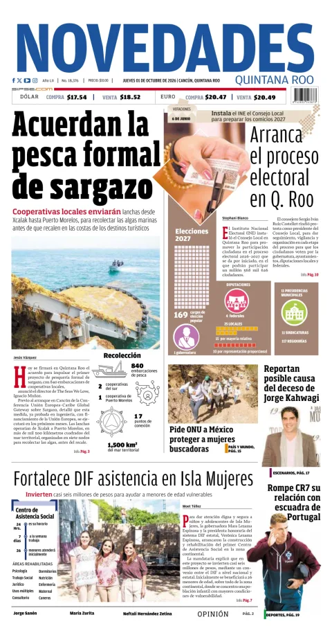 Portada de Novedades Quintana Roo