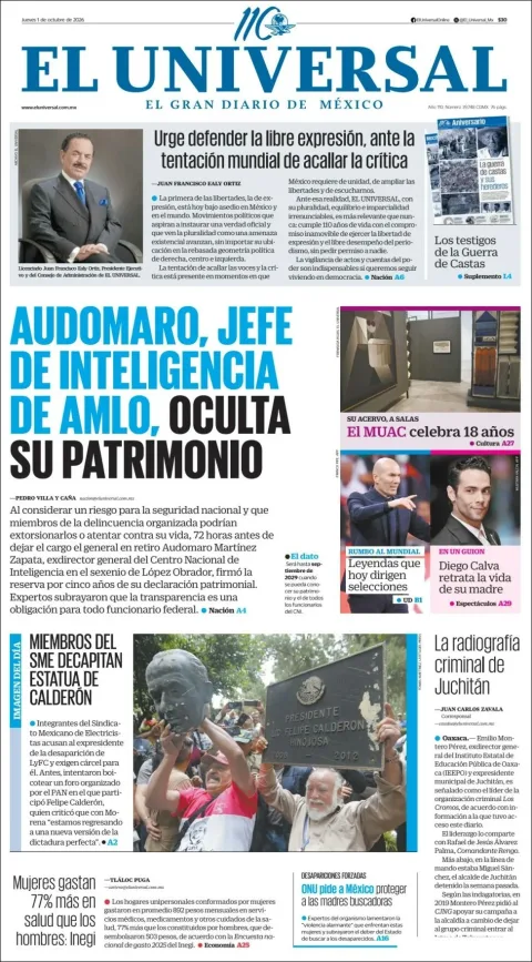 Portada de El Universal