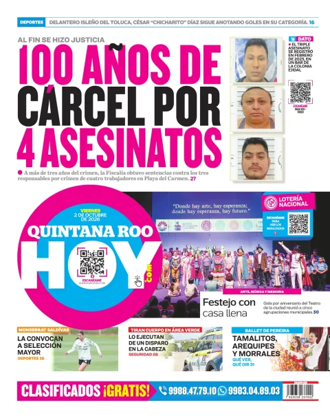 Portada de Quintana Roo Hoy (contraportada)