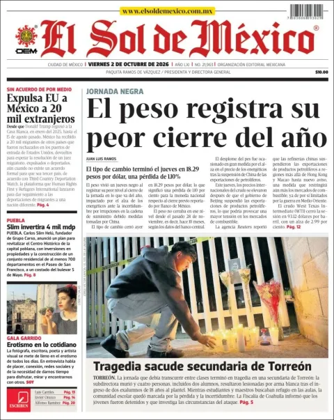 Portada de El Sol de Mexico