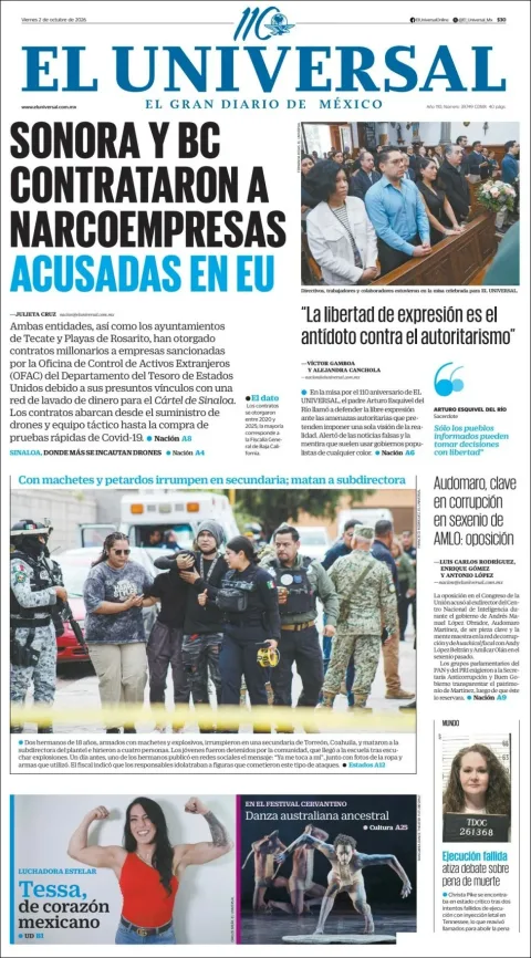 Portada de El Universal