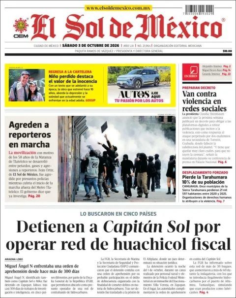 Portada de El Sol de Mexico