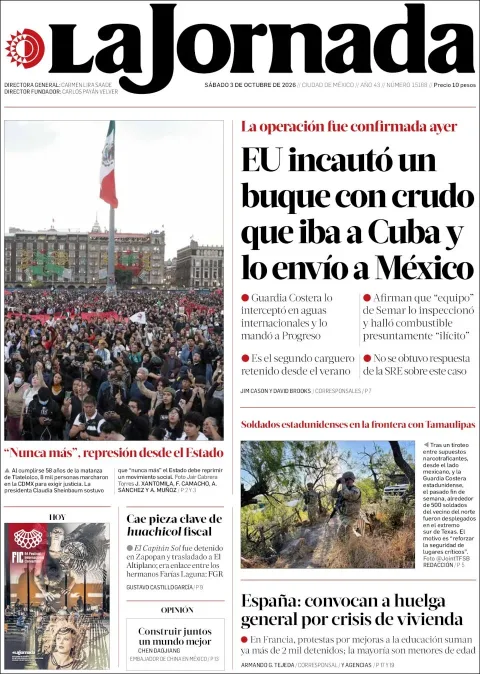 Portada de La Jornada