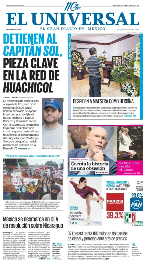 Portada de El Universal