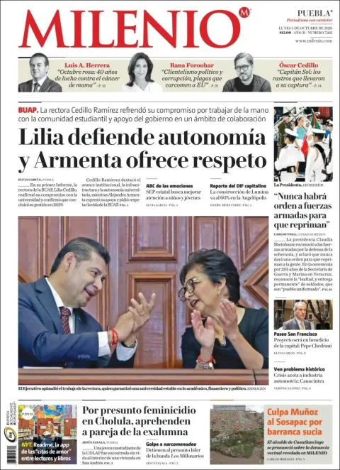 Portada de Milenio Puebla