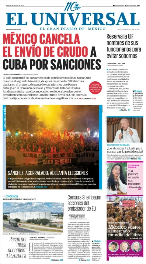 Portada de El Universal