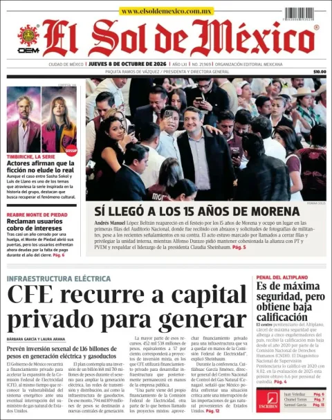 Portada de El Sol de Mexico