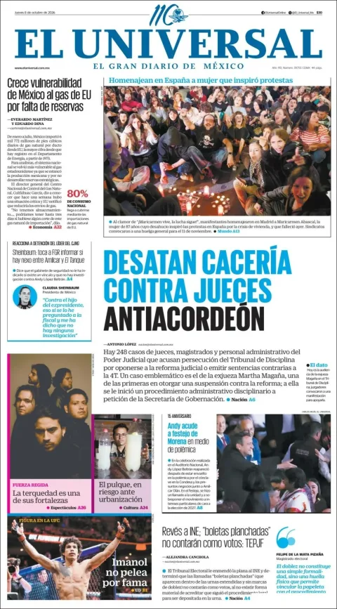 Portada de El Universal