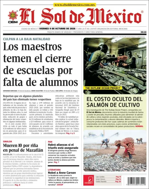 Portada de El Sol de Mexico