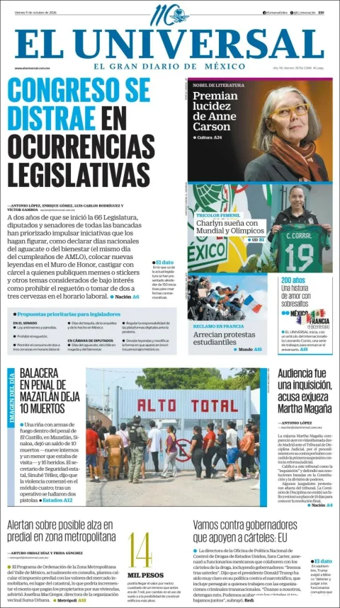 Portada de El Universal