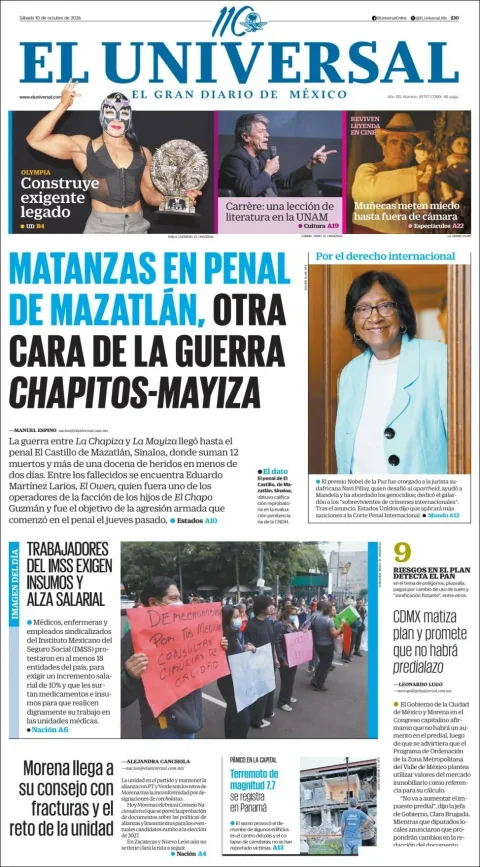 Portada de El Universal