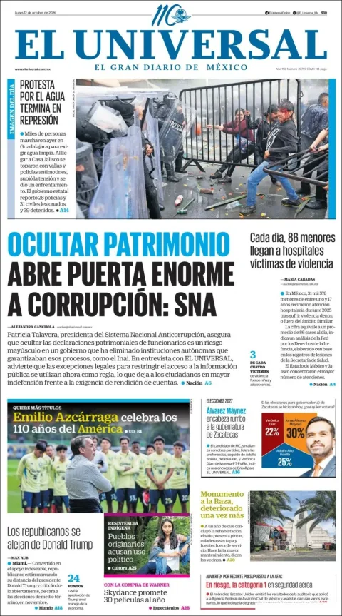 Portada de El Universal