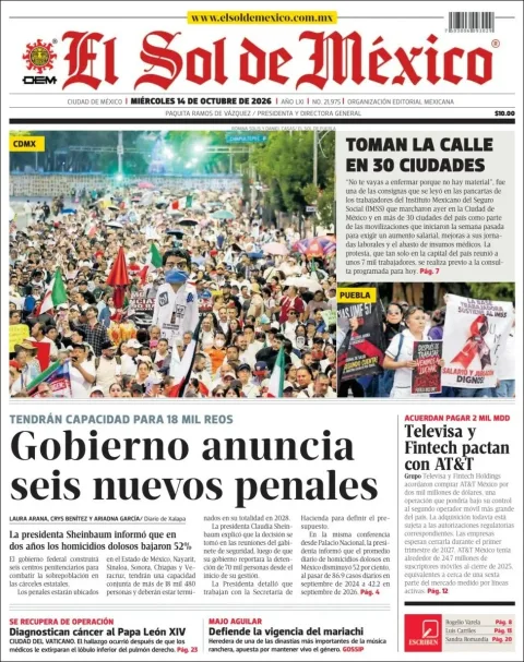 Portada de El Sol de Mexico