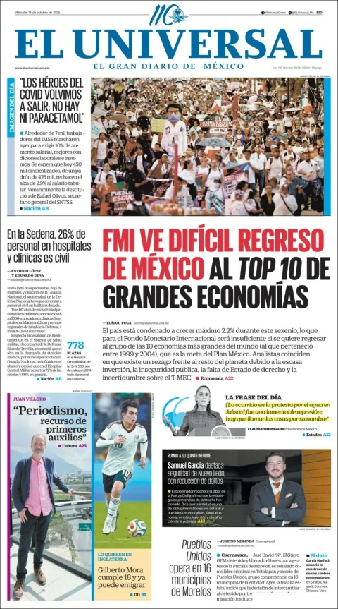 Portada de El Universal