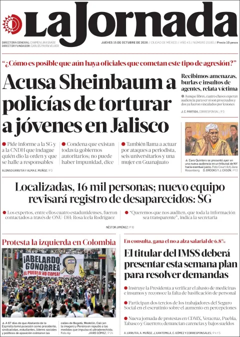 Portada de La Jornada
