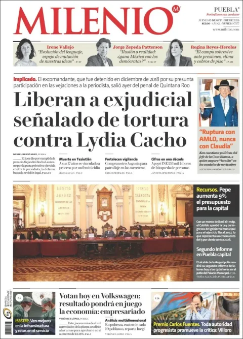 Portada de Milenio Puebla