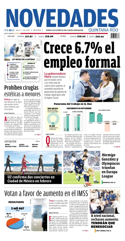 Portada de Novedades Quintana Roo