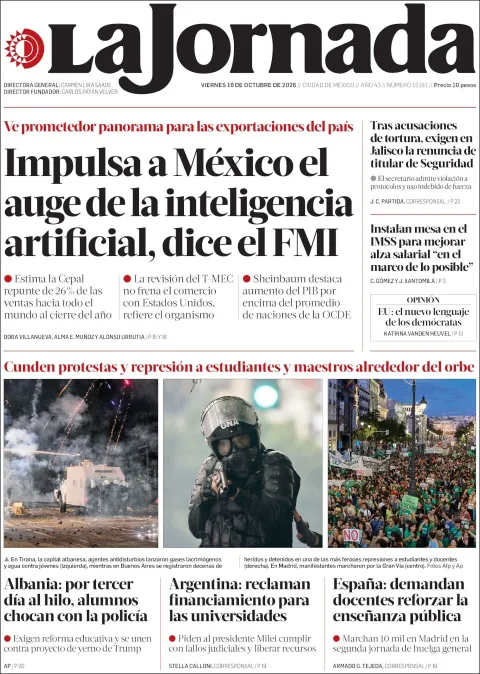 Portada de La Jornada