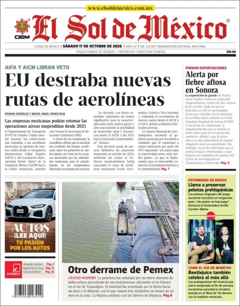 Portada de El Sol de Mexico