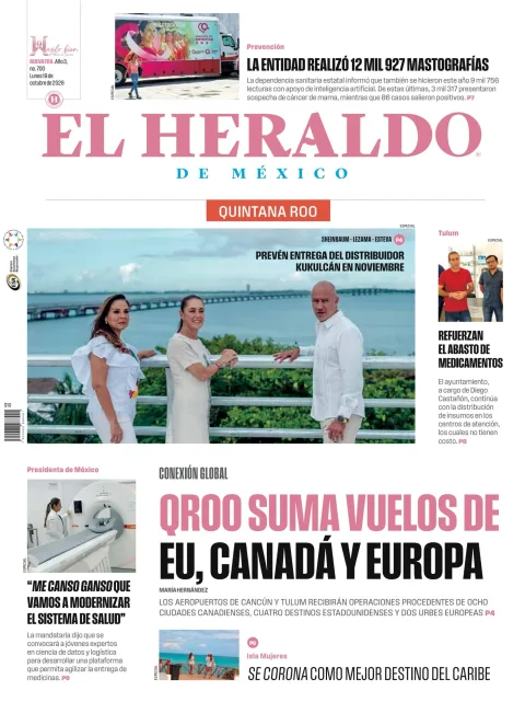 Portada de El Heraldo de Mexico - Quintana Roo
